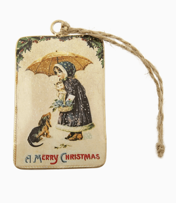Vintage tinnpynt med vintermotiv
